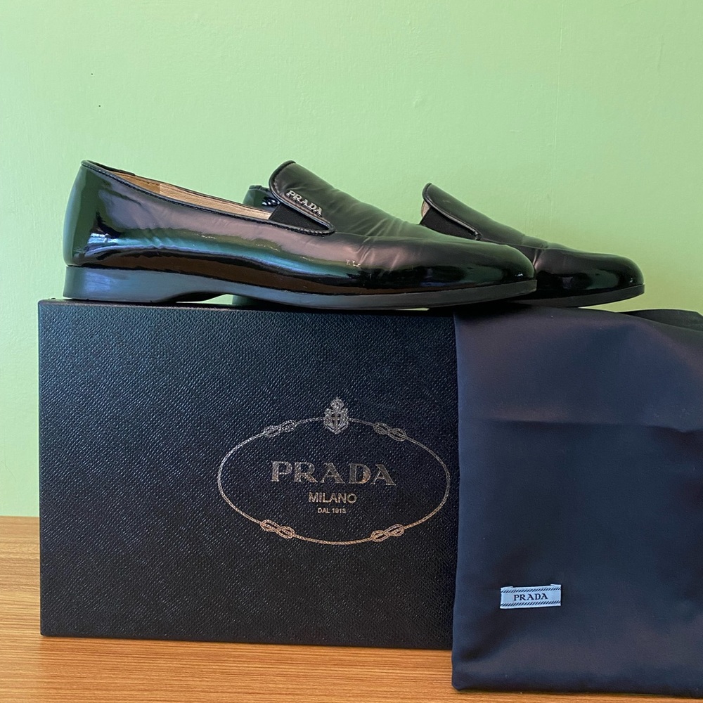 PRADA Black Patent Leather Loafers Size 37.5 Euro
